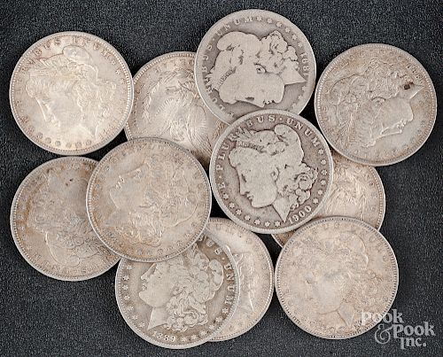 Eleven Morgan silver dollars