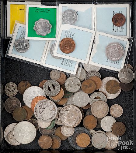 Miscellaneous group of coins and tokens.