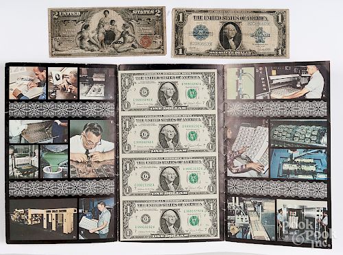 Sheet of four uncut one dollar bills