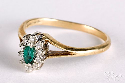 14K yellow gold, diamond and emerald ring