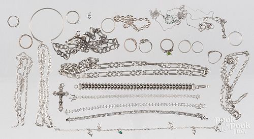 Group of mostly sterling silver jewelry.