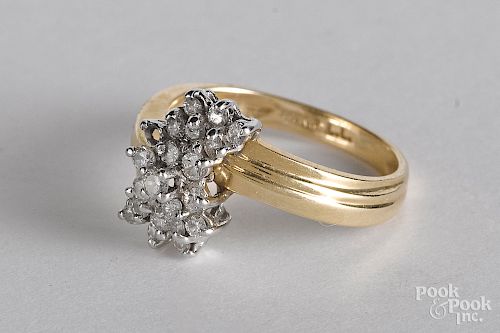 14KP gold and diamond cluster ring size 8, 2.6 dwt