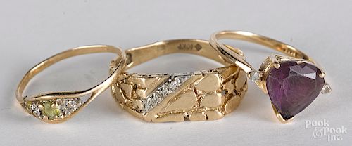 Two 10K yellow gold rings, 2.8 dwt, etc.