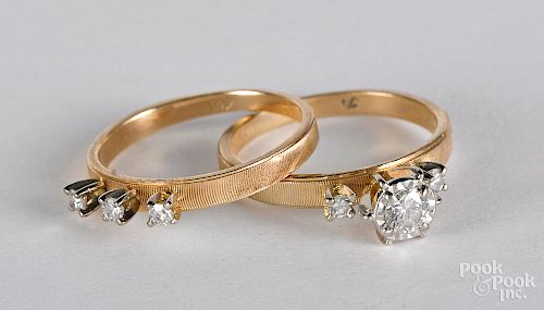 14K yellow gold and diamond wedding ring set