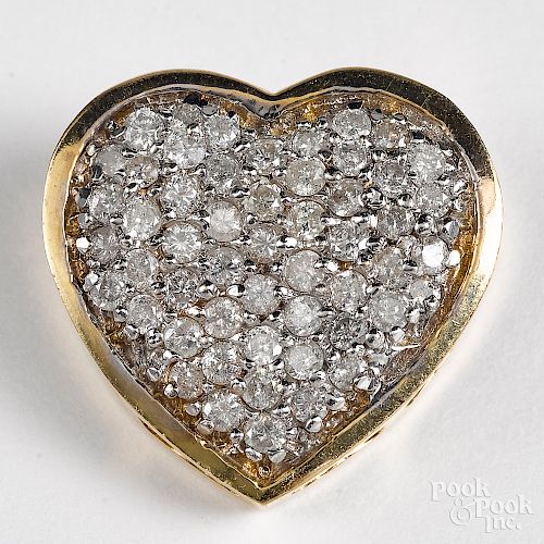 14K yellow gold and diamond cluster heart pendant