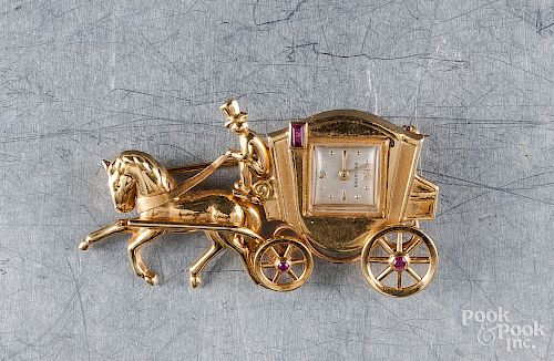 Bucherer 18K gold horse & carriage watch pin
