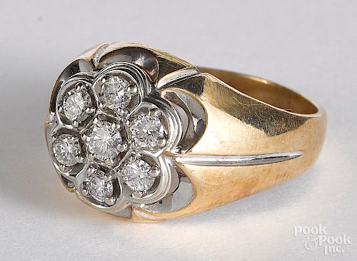 14K yellow gold and diamond cluster ring, 5.9 dwt.