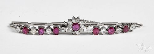 Platinum, diamond and ruby bracelet, 8.6 dwt.
