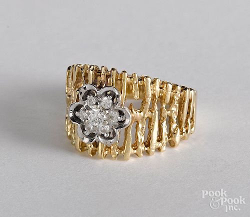 14K gold and diamond cluster ring