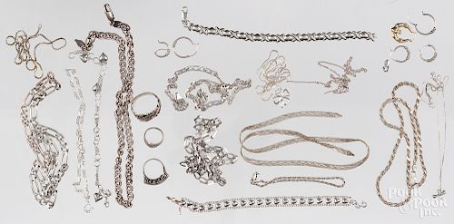 Group of mostly sterling silver jewelry.