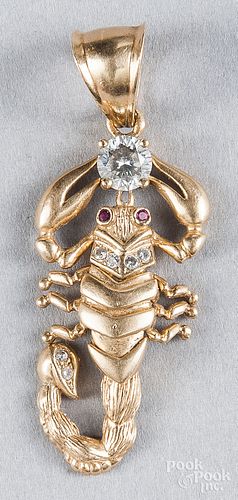 14K yellow gold and zirconia scorpion pendant