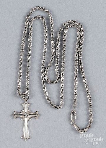 14K white gold necklace with cross pendant