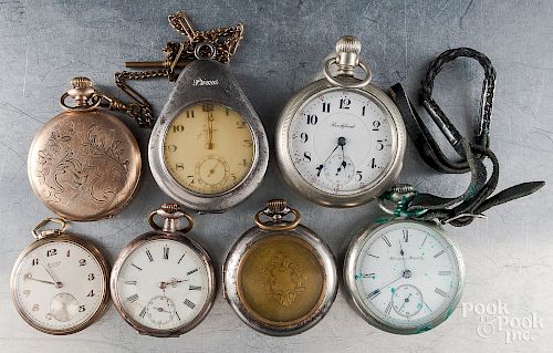 Seven antique pocket watches.