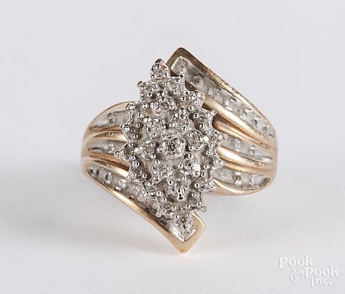 10K yellow gold and diamond cluster ring