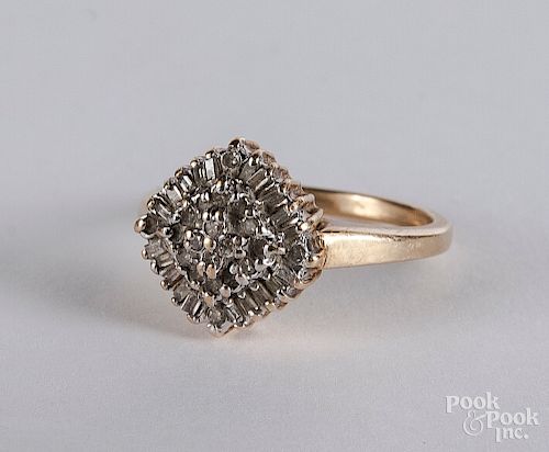 10K yellow gold and diamond cluster ring