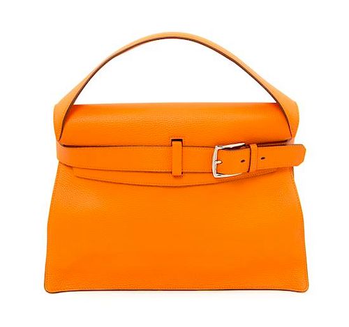 An HermËs Orange Togo Etribelt Handbag, 13.5" x 10.5" x 5"; Handle drop: 3.5".