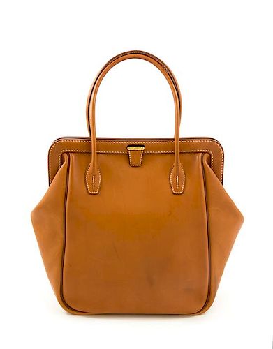 An HermËs Natural Equestrian Leather Tote, 12"- 17" x 14" x 5.5"; Handle drop: 7".