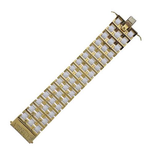 Versace 18k Gold White Gemstone Bracelet 