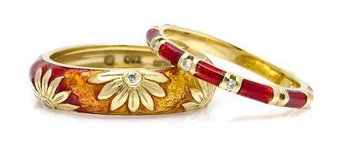 A Collection of 18 Karat Yellow Gold and Enamel Rings, Hidalgo, 6.00 dwts.