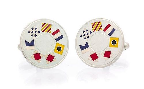 A Pair of Vintage Sterling Silver and Polychrome Enamel Cufflinks, Tiffany & Co., 9.85 dwts.