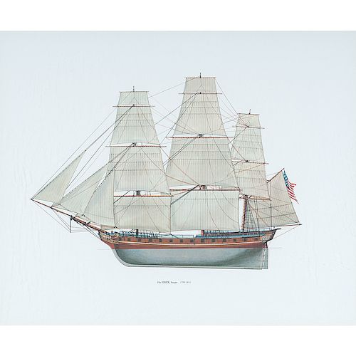 Colonial Frigate Ship Prints, Two Framed, Four Unframed Colonial Frigate Ship Prints 