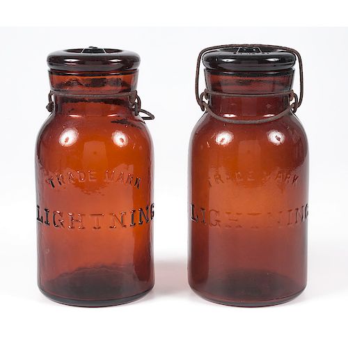 Amber Glass "Lightning" Fruit Jars