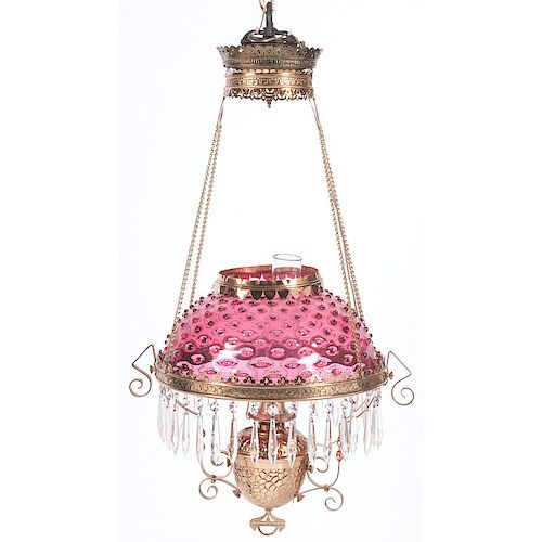 Cranberry Glass Chandelier with Prisms