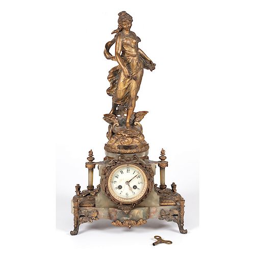 French Gilt and Onyx Mantel Clock