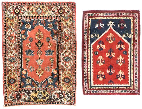 2 Antique European Hooked Rugs in Oriental Pattern