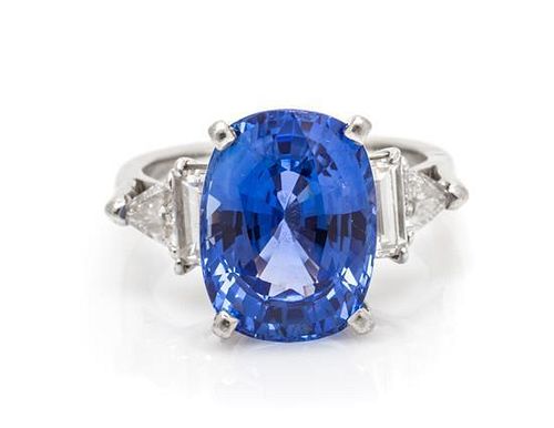 A Platinum, Sapphire and Diamond Ring, 6.20 dwts.