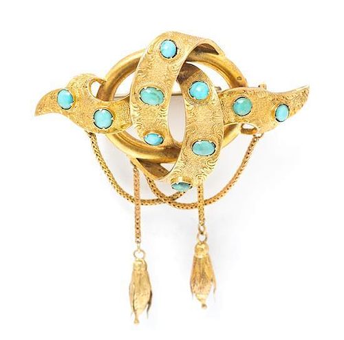 A Victorian Yellow Gold and Turquoise Brooch, 6.70 dwts.