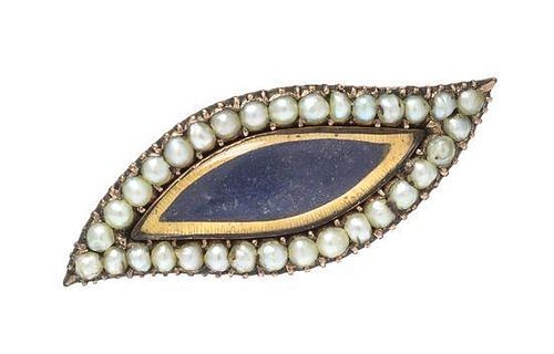 A Victorian Seed Pearl and Backed Crystal Mourning Brooch, 3.80 dwts.
