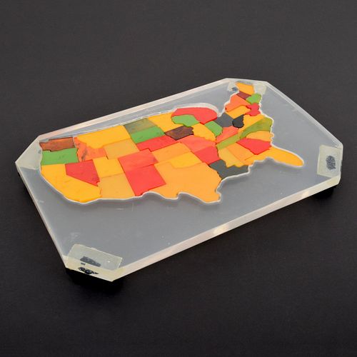Map of the USA Puzzle Sculpture, Signed Schultz