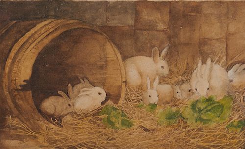 ARTHUR FITZWILLIAM TAIT, (American, 1819-1905), Rabbits, 1886, watercolor