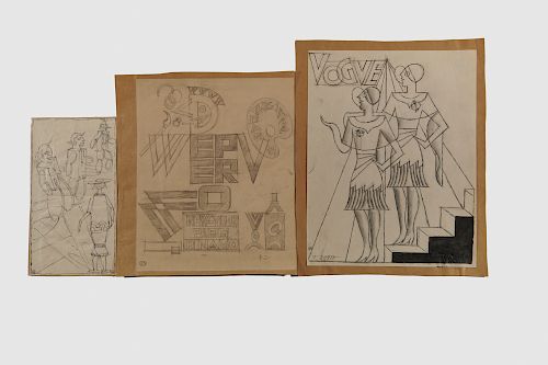 FORTUNATO DEPERO, (Italian, 1892-1960), Three Drawings, pencil and ink