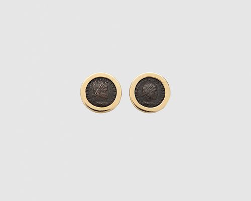 14K Gold and Ancient Roman-style Coin Earrings