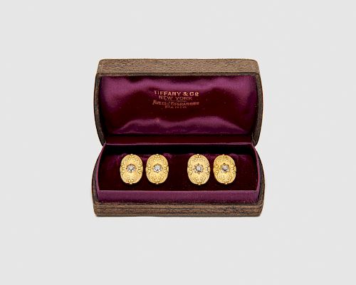 TIFFANY & CO. 18K Gold and Diamond Cufflinks