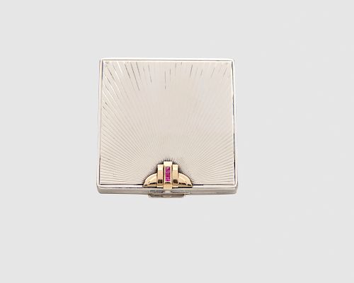TIFFANY & CO. Silver, 14K Gold, and Ruby Compact