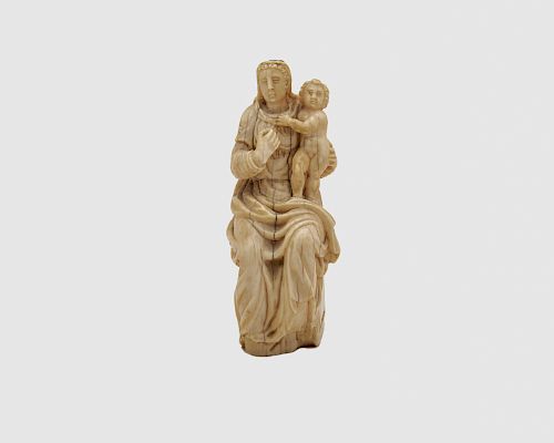 French Carved Ivory Figure of a Mother and Child, possibly Dieppe