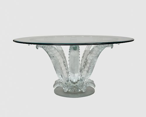 LALIQUE 'Cactus' Crystal, Glass, and Chrome Table;