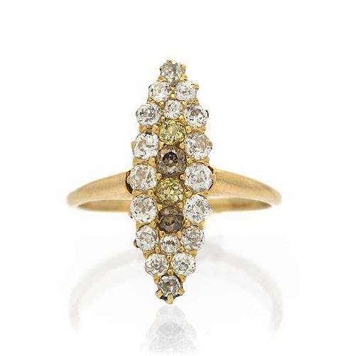 * An Antique Yellow Gold, Colored and Diamond Ring, Circa 1900, 2.20 dwts.