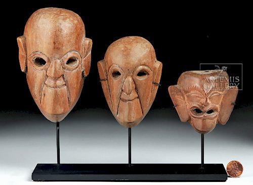 Trio of 20th C. Indonesian Wood Masks of Bontoc People