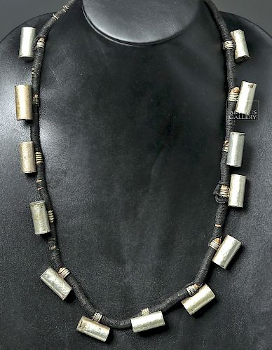 20th C. Unusual Naga Silver Barrel Necklace