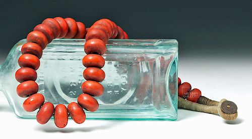 20th C. Naga Red Bead Cord Necklace