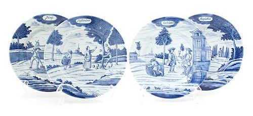 Twelve Metropolitan Museum of Art Reproduction Delft Calendar Plates Diameter 9 1/8 inches.