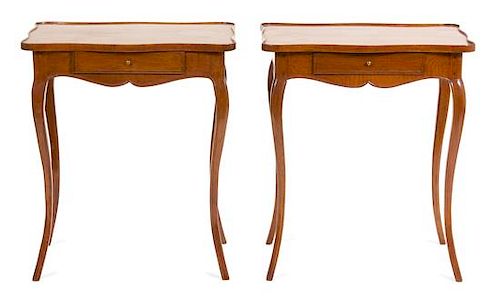 A Pair of Louis XV Style Mahogany Side Tables Height 28 1/2 x width 24 1/2 x depth 16 inches.