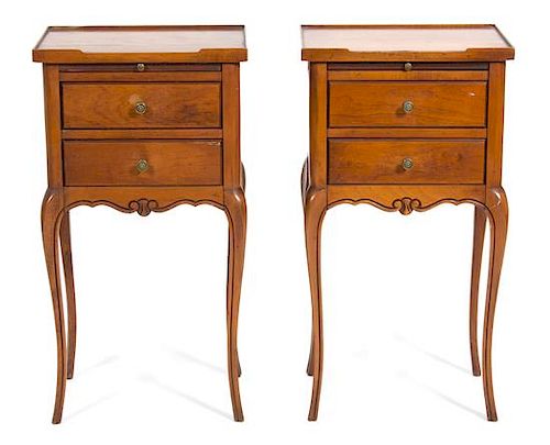A Pair of French Provincial Walnut Side Tables Height 28 1/2 x width 15 1/4 x depth 11 inches.