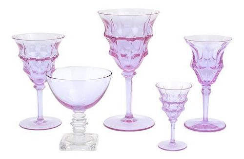 A Collection of Amethyst Colored Glass Stemware Height of goblets 7 1/2 inches.