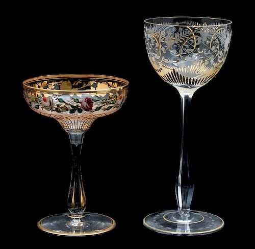 A Miscellaneous Group of Gilt and Polychrome Stemware Height of tallest 8 inches.