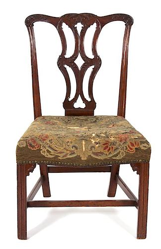 A George II Carved Mahogany Side Chair Height 37 1/4 inches.